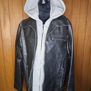 Guess Faux Leather Man Jacket With Hoodie Brand New Size XL